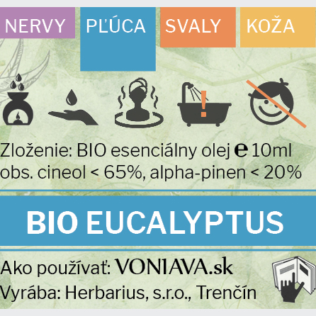 Organický EUKALYPTUS esenciálny olej Voniava etiketa
