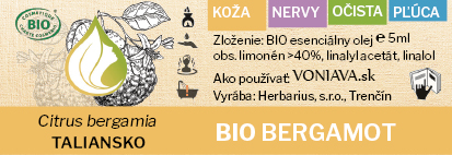 EO Organický BERGAMOT etiketa Voniava