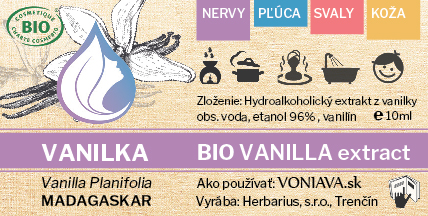 Vanilka, hydroalkoholický extrakt, voniava, etiketa